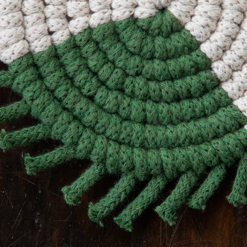 Buy Khushi Green & White Set of 4 Coasters Macrame | Shop Verified Sustainable Table Essentials on Brown Living™