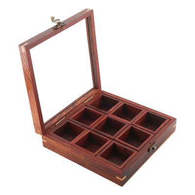Sheesham Wooden Table Top Spice Box Masala Dabba Namak Dani – Kitchen Organizers on Brown Living™. SKU: 1042399. Img 6.