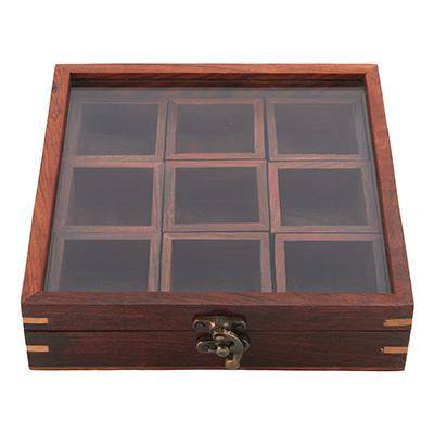 Sheesham Wooden Table Top Spice Box Masala Dabba Namak Dani – Kitchen Organizers on Brown Living™. SKU: 1042399. Img 4.