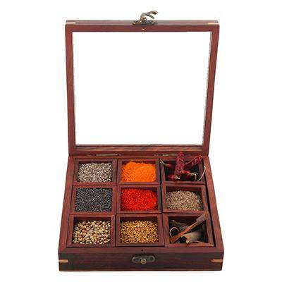 Sheesham Wooden Table Top Spice Box Masala Dabba Namak Dani – Kitchen Organizers on Brown Living™. SKU: 1042399. Img 3.