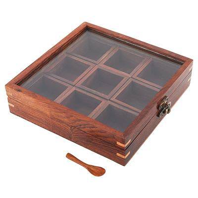 Sheesham Wooden Table Top Spice Box Masala Dabba Namak Dani – Kitchen Organizers on Brown Living™. SKU: 1042399. Img 5.