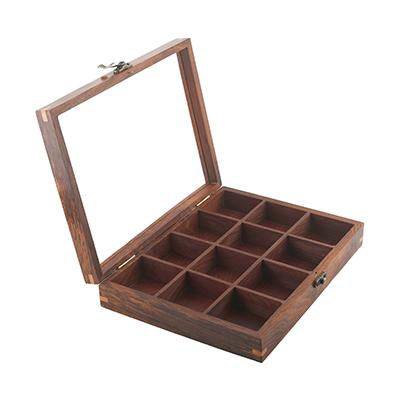 Sheesham Wood table top 12 Compartment Spice Box with Spoon – Kitchen Organizers on Brown Living™. SKU: 1166. Img 5.