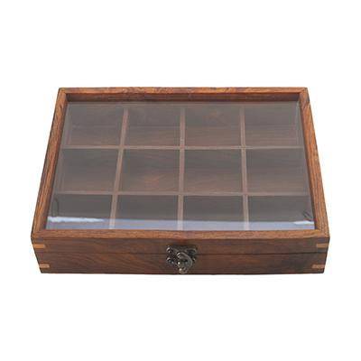 Sheesham Wood table top 12 Compartment Spice Box with Spoon – Kitchen Organizers on Brown Living™. SKU: 1166. Img 3.