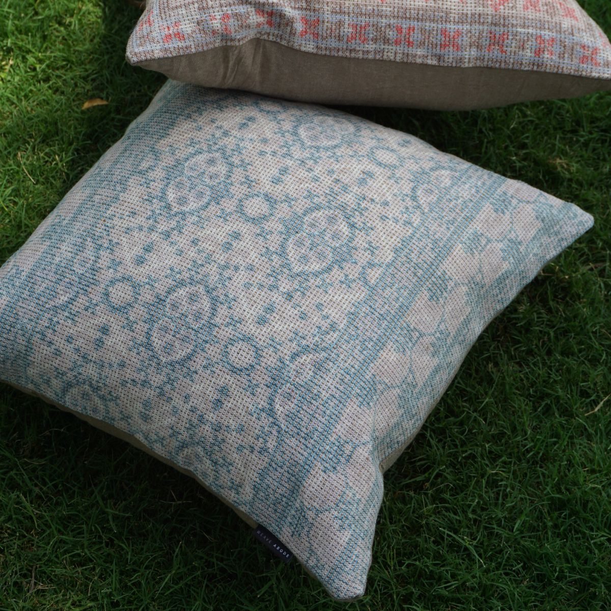 Sky Kilim Printed Jute Boho Cushion Cover 18X18 inches | Verified Sustainable by Brown Living™