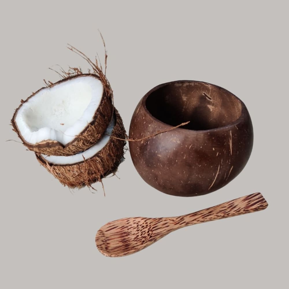 Small Coconut Shell Bowl with spoon - Pack 2 – Plates & Bowls on Brown Living™. SKU: OEP087. Img 1.