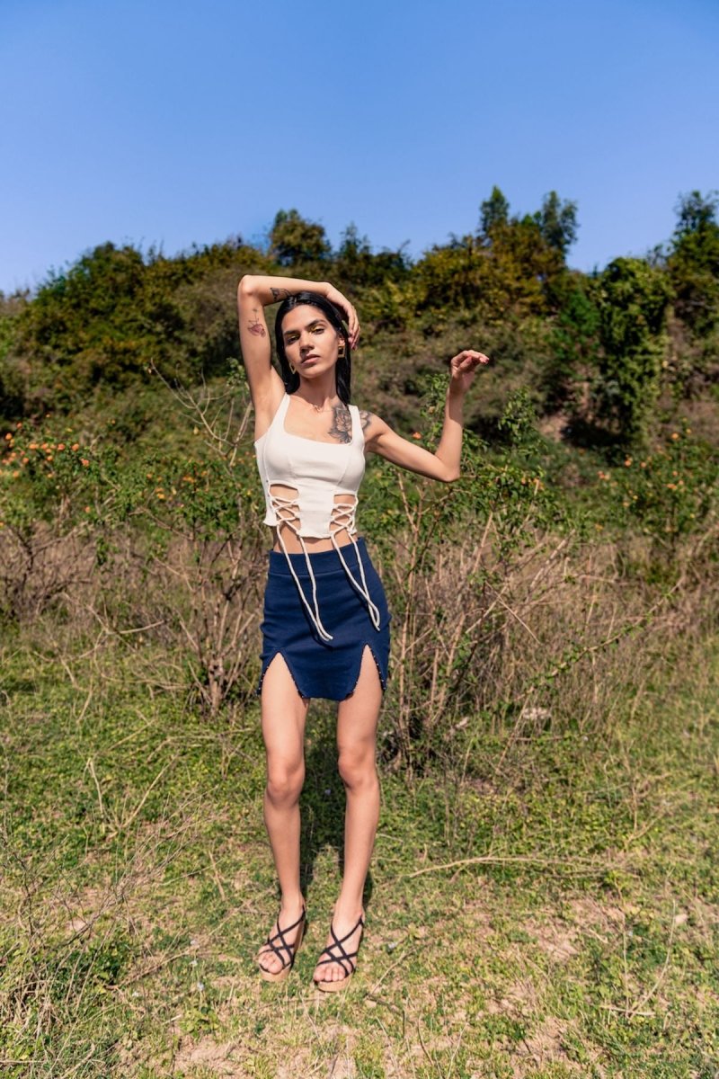 Sofia Skirt - Cotton Knit Mini Skirt | Indigo | Verified Sustainable by Brown Living™