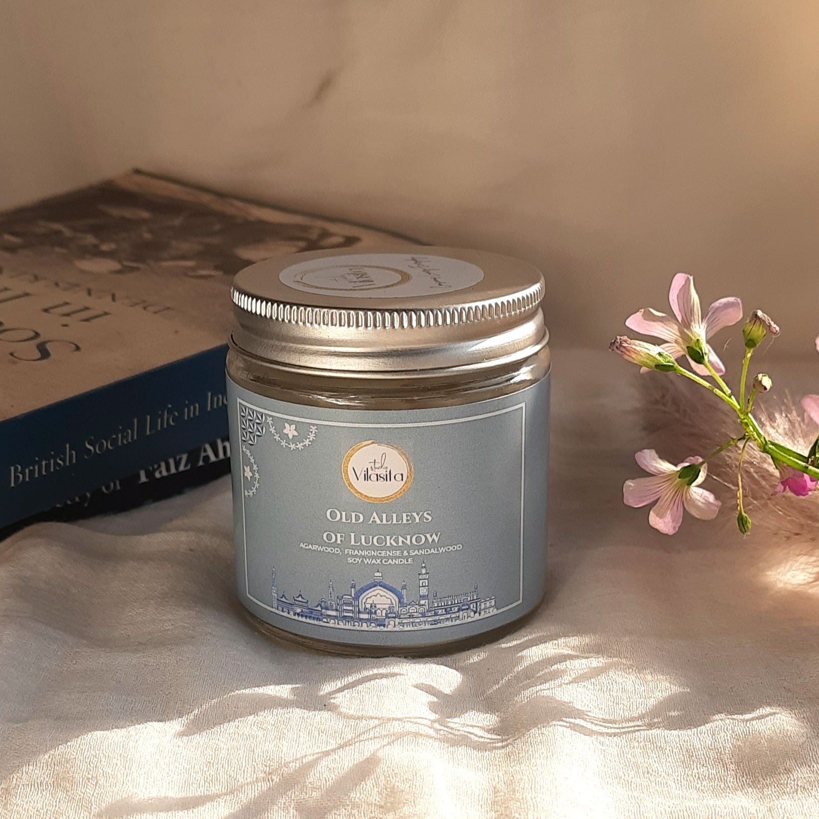 Soy Wax Candle - Old Alleys of Lucknow | Agarwood, Frankincense and Sandalwood – Candles & Fragrances on Brown Living™. SKU: OLDSOY60 13. Img 1.