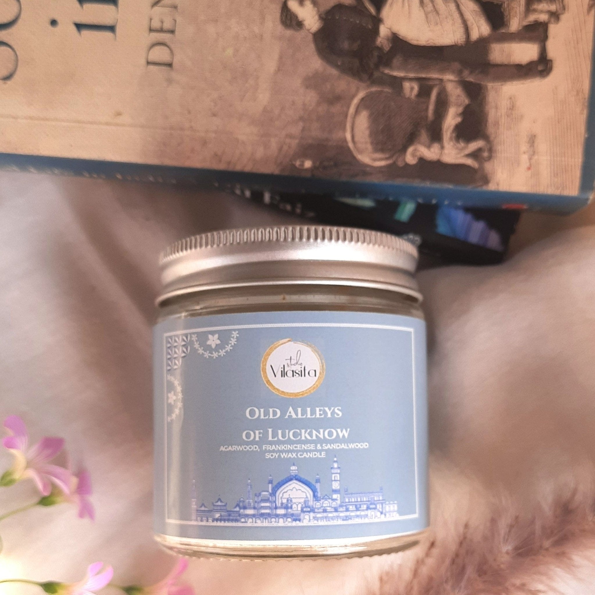 Soy Wax Candle - Old Alleys of Lucknow | Agarwood, Frankincense and Sandalwood – Candles & Fragrances on Brown Living™. SKU: OLDSOY60 13. Img 2.