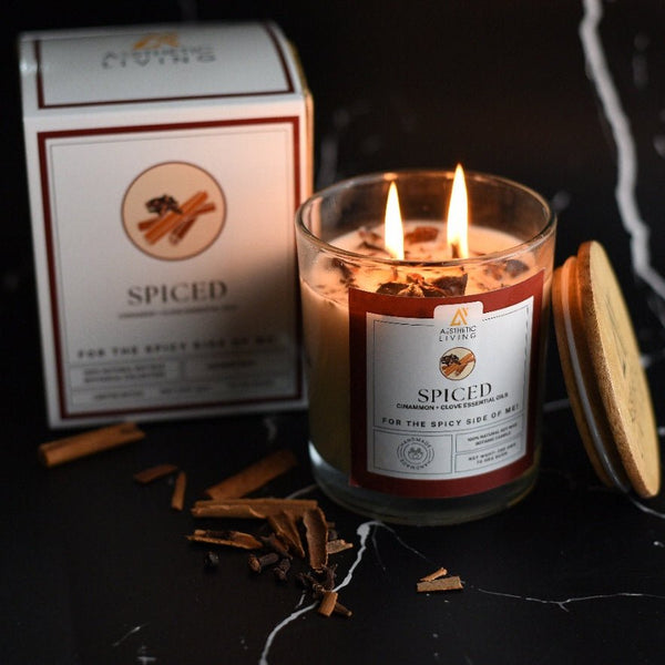 Buy Spiced I Cinnamon & Clove Botanic soywax Candle I Wooden Wick I 350 gms | Shop Verified Sustainable Candles & Fragrances on Brown Living™