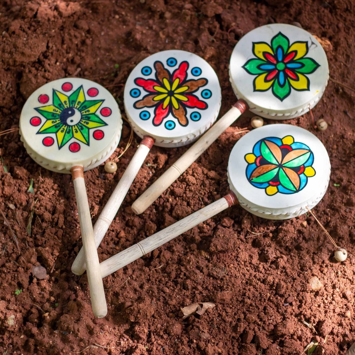 Spin/Twist Drum - Den Den Daiko - Red Brown Flower | Verified Sustainable by Brown Living™
