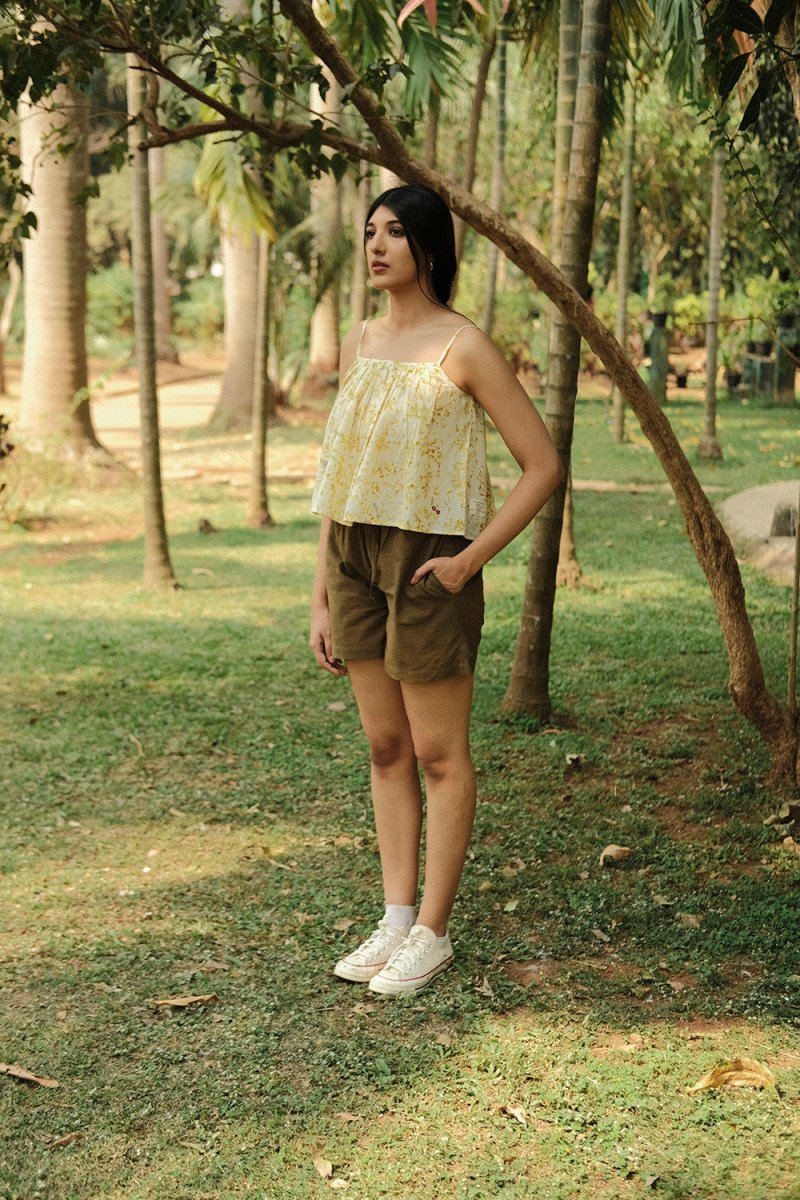 Spring Strappy Top | Eco - printed with marigolds and roses | Verified Sustainable by Brown Living™