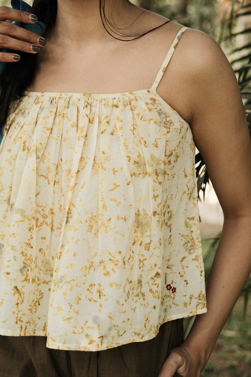 Spring Strappy Top | Eco - printed with marigolds and roses | Verified Sustainable by Brown Living™