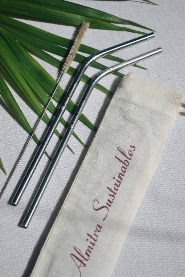 Buy Stainless steel straw Bent Pack of 2 with 1 Cleaner | Shop Verified Sustainable Straw on Brown Living™