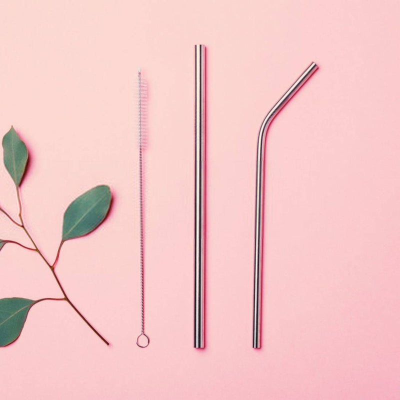 Buy Steel Straws | Reusable Straws 2 Bent + 2 Straight + 1 Cleaner + 1 Pouch | Eco friendly Straws | Shop Verified Sustainable Straw on Brown Living™