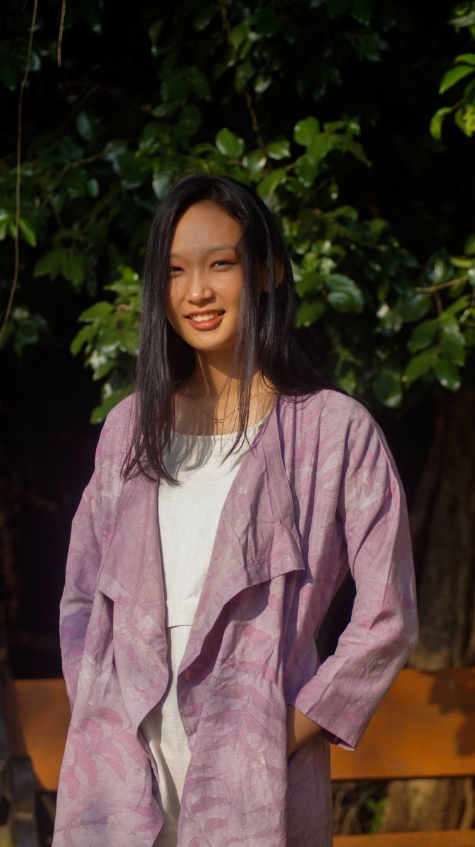 Summer Shrug | Natural Cotton | Natural dyed over coat | Eco Printed Coat – Womens Jacket on Brown Living™. SKU: pH106_24BL8467. Img 3.