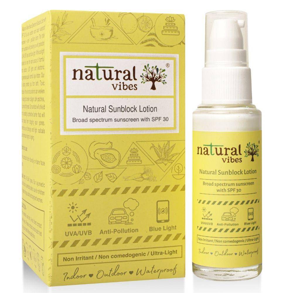 Sunscreen Lotion with SPF 30 - Indoor, Outdoor & Water Resistant - 30ml – Sunscreen Lotion by Natural Vibes available on Brown Living™. . SKU: 063 - 13172 - NV_sunblock_lotion_30ml. Img 1.
