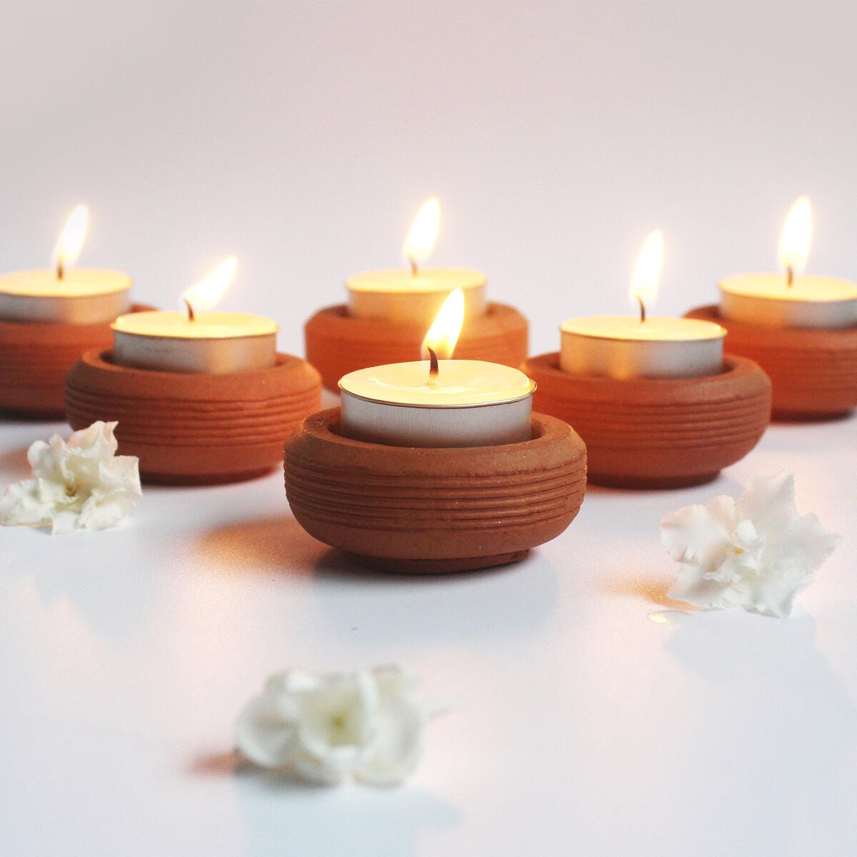 Tab Wheel Candle Holder - Set Of 6 with 6 Free Soywax Tealights – Candles & Fragrances on Brown Living™. SKU: CHTB - WHL/6. Img 1.