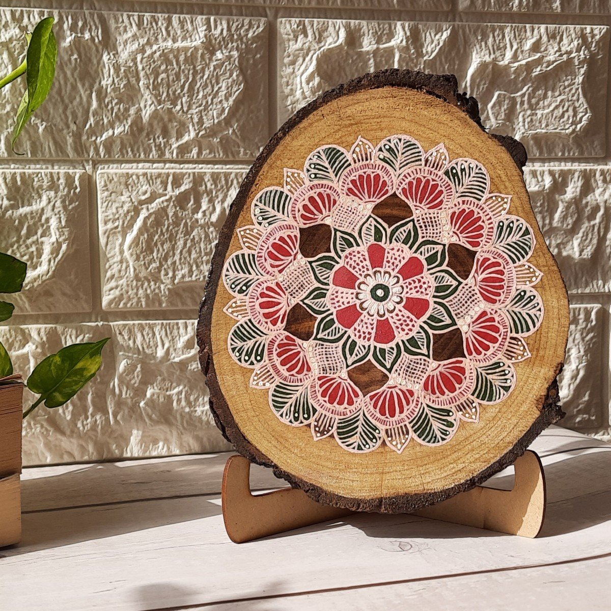 Teak wood wall plate with easel stand | Verified Sustainable by Brown Living™