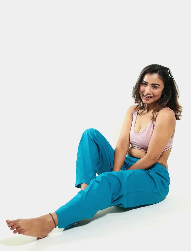 Teal 100% Organic Cotton Pajama – Womens Pants on Brown Living™. SKU: 014/PJ/Teal/S_24BL10723. Img 2.