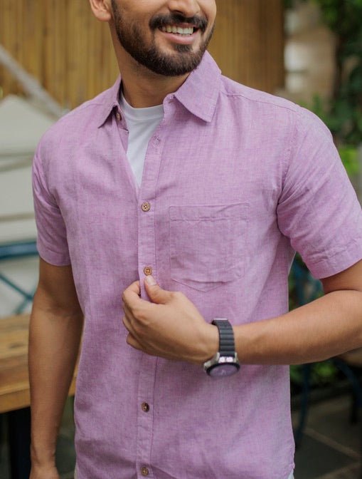 Buy TENCEL™ Lyocell-Linen Half Sleeve Shirt in Lavender | Shop Verified Sustainable Mens Shirt on Brown Living™
