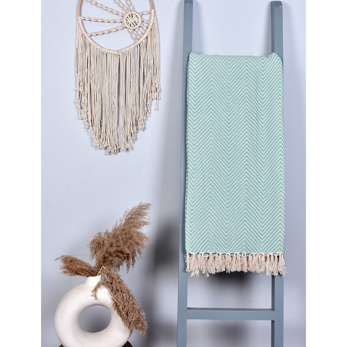 The Turq Chevron Cotton Throw | Verified Sustainable by Brown Living™
