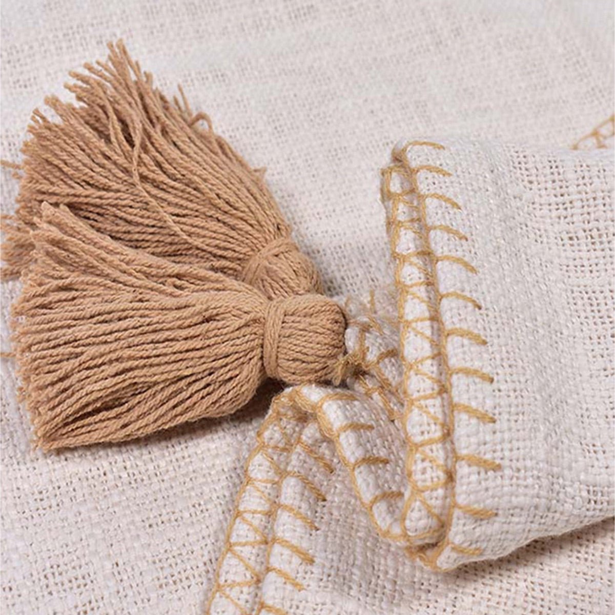 Top Stitch Tasseled Cotton Throw | Verified Sustainable by Brown Living™