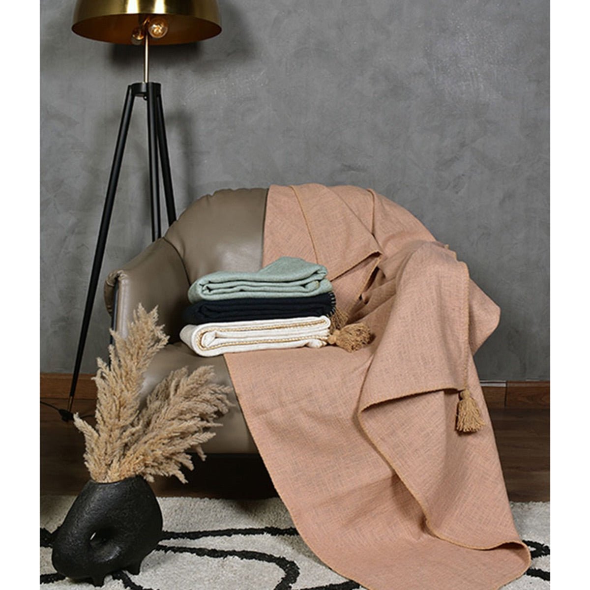 Top Stitch Tasseled Cotton Throw | Verified Sustainable by Brown Living™