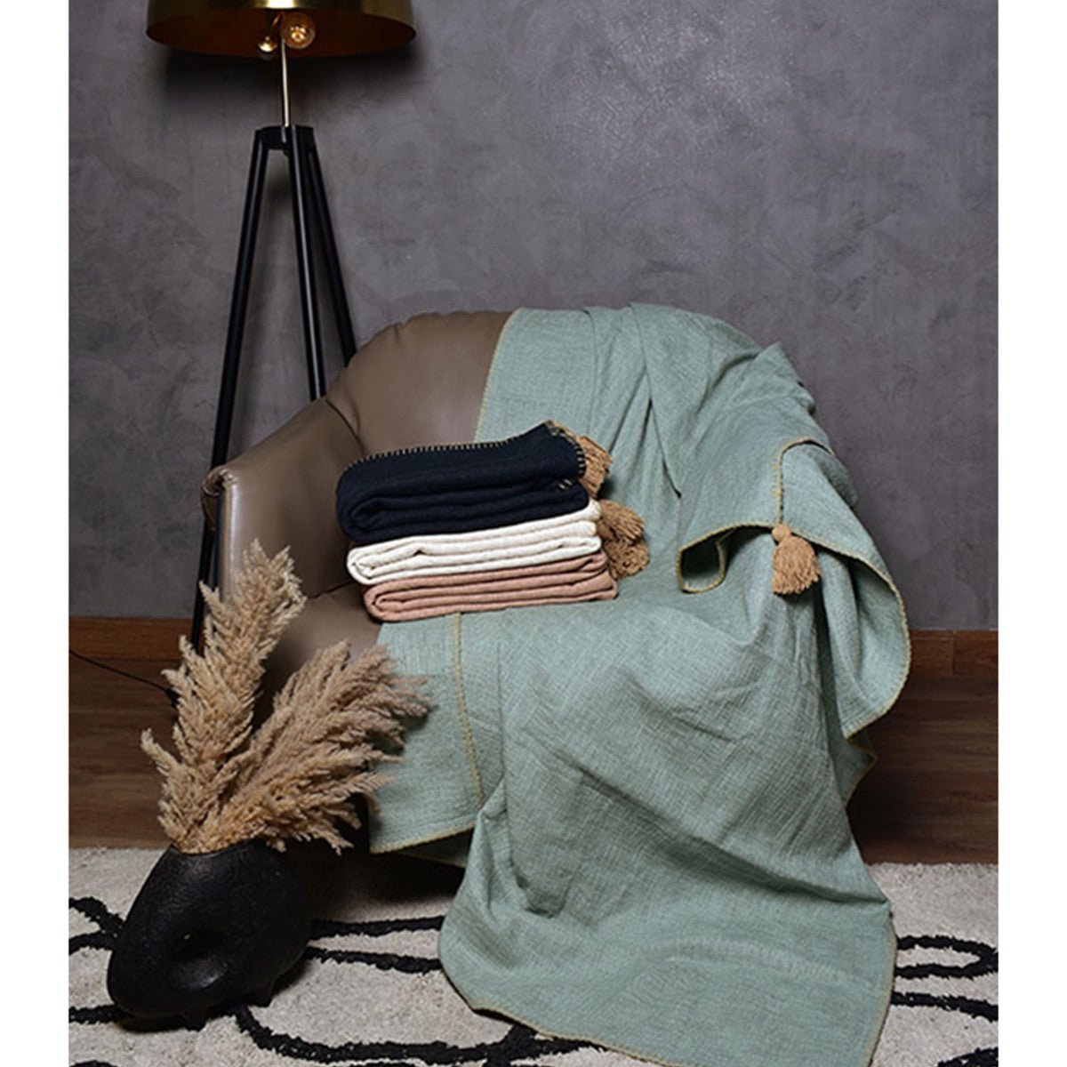 Top Stitch Tasseled Cotton Throw | Verified Sustainable by Brown Living™