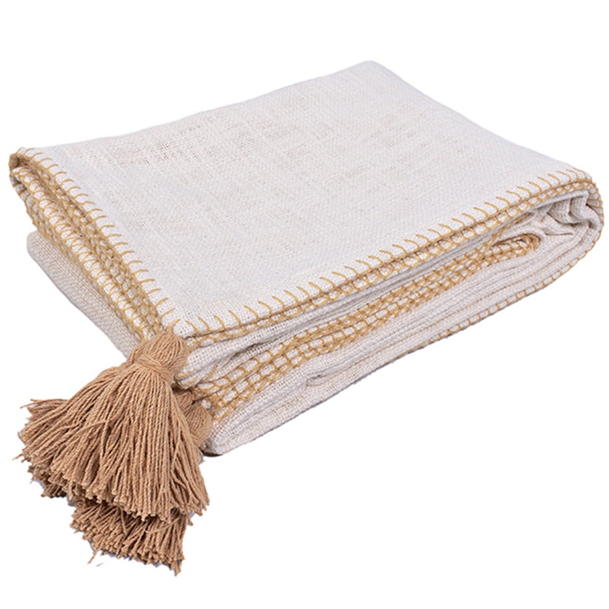 Top Stitch Tasseled Cotton Throw | Verified Sustainable by Brown Living™