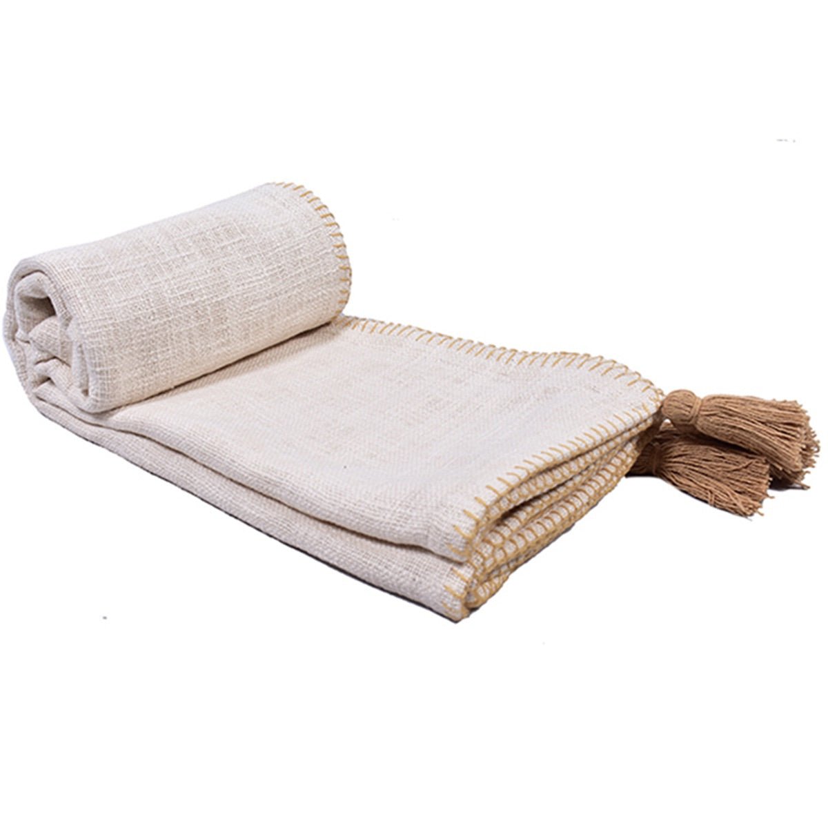 Top Stitch Tasseled Cotton Throw | Verified Sustainable by Brown Living™