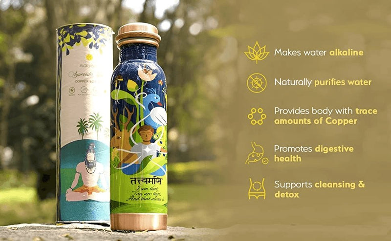 Buy Traditionally Handcrafted Ayurvedic Copper Bottle with Yogic Artwork | Shop Verified Sustainable Bottles & Sippers on Brown Living™