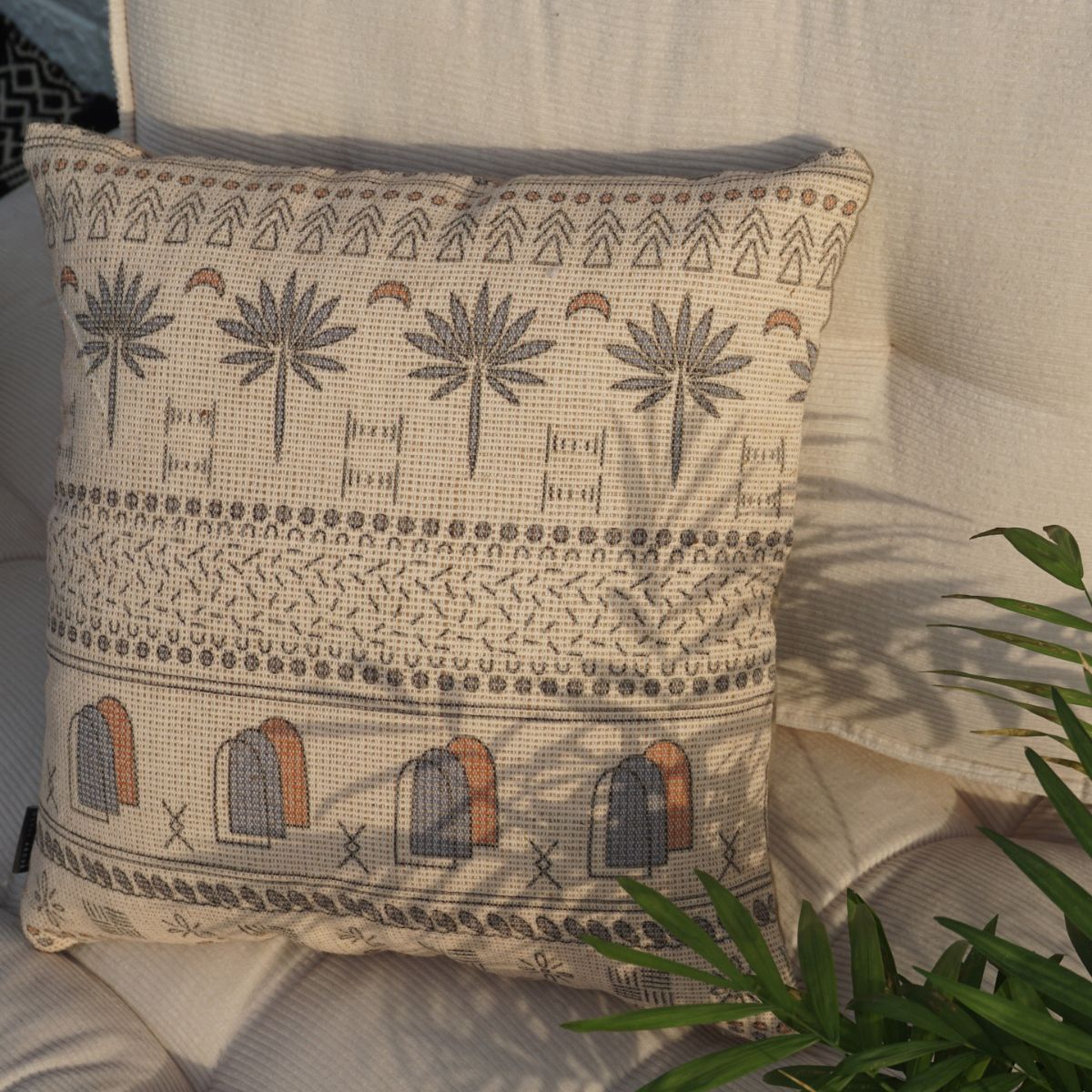 Tribal Treasure Printed Jute Boho Cushion Cover 18X18 inches | Verified Sustainable by Brown Living™
