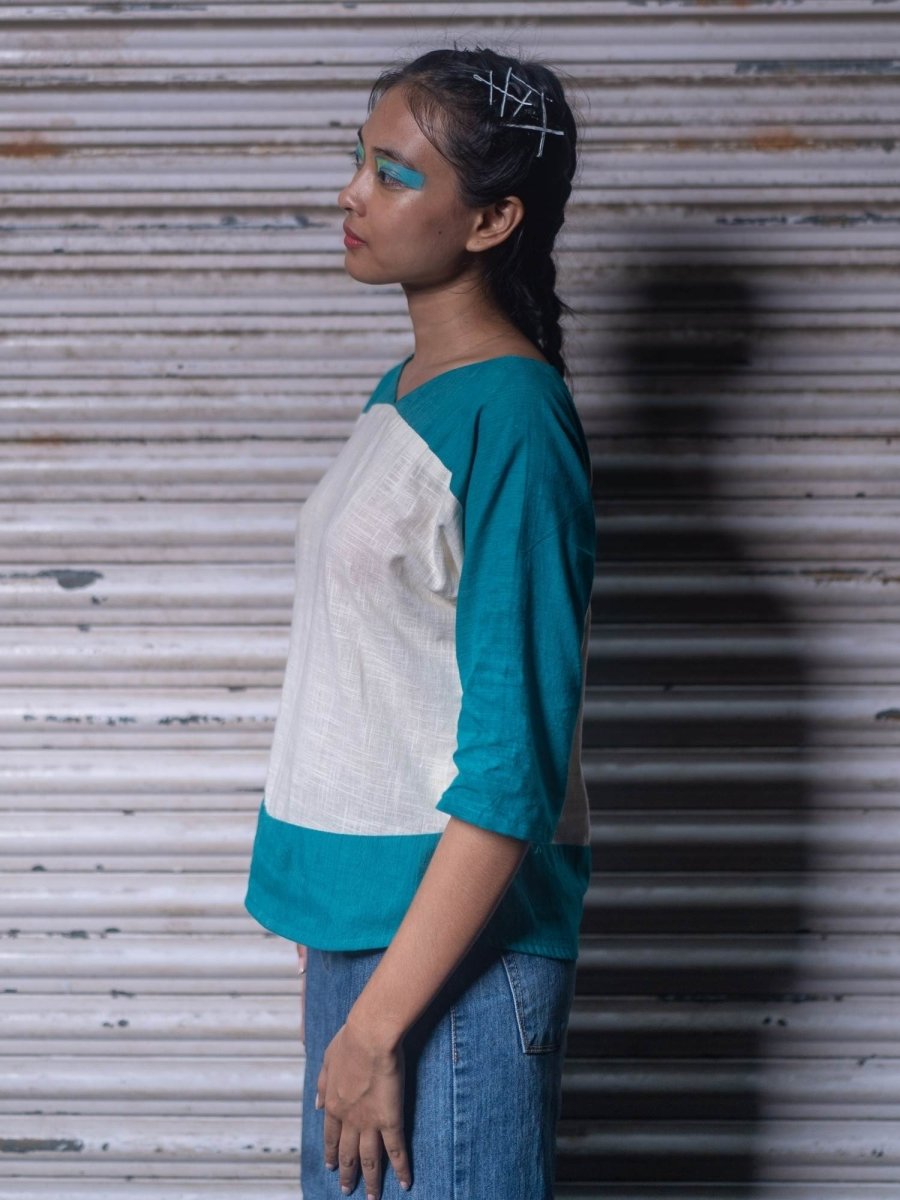 Two Shade Top | 100% Handwoven Cotton Fabric – Womens Top on Brown Living™. SKU: UTS - XS. Img 3.