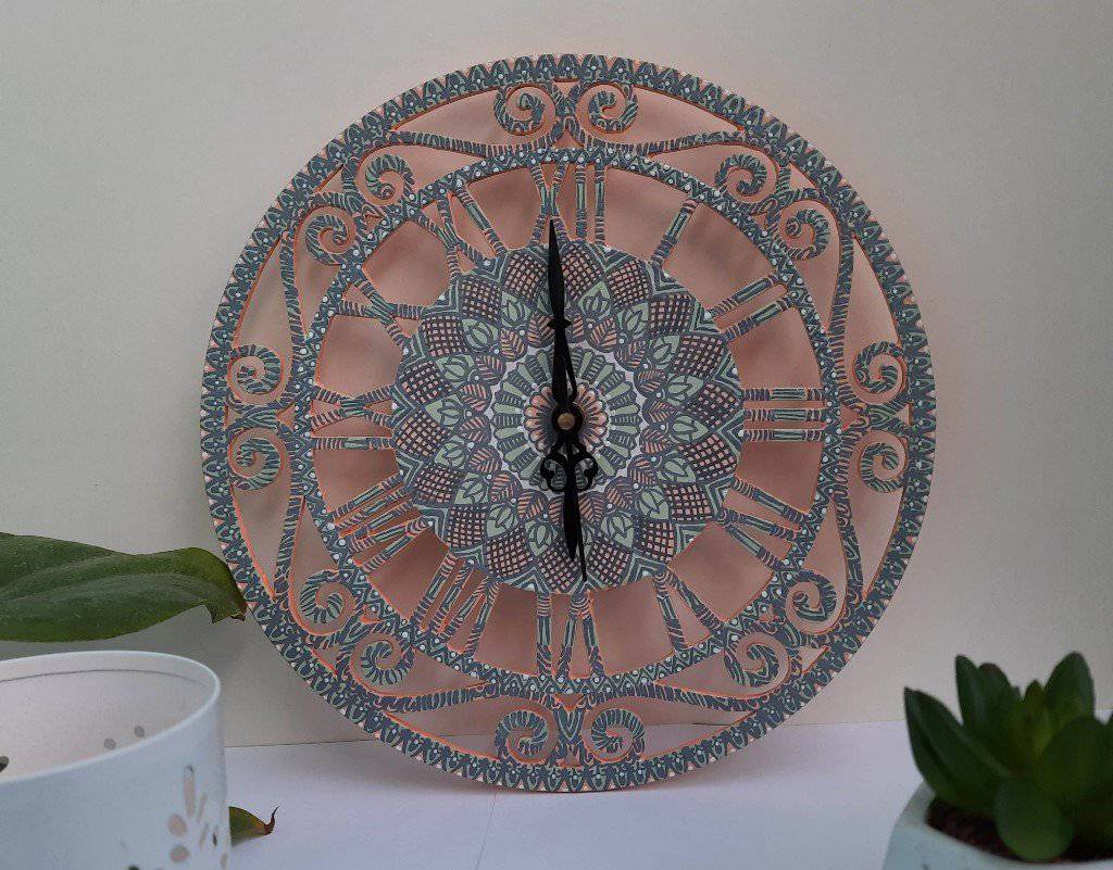 Upcycled Hand - Painted Mandala Wall Clock Round - 28 cm | Verified Sustainable by Brown Living™
