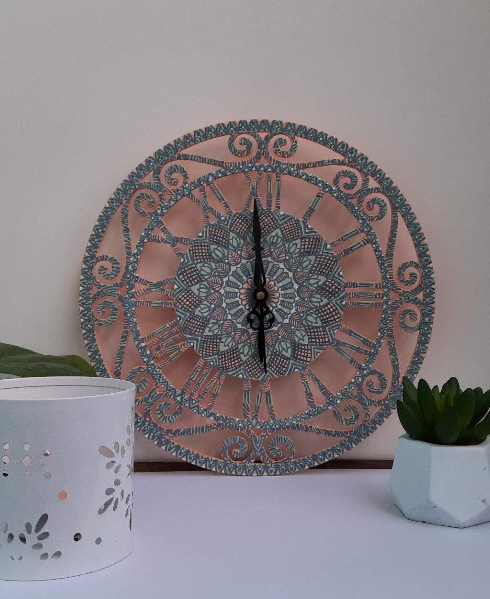 Upcycled Hand - Painted Mandala Wall Clock Round - 28 cm | Verified Sustainable by Brown Living™