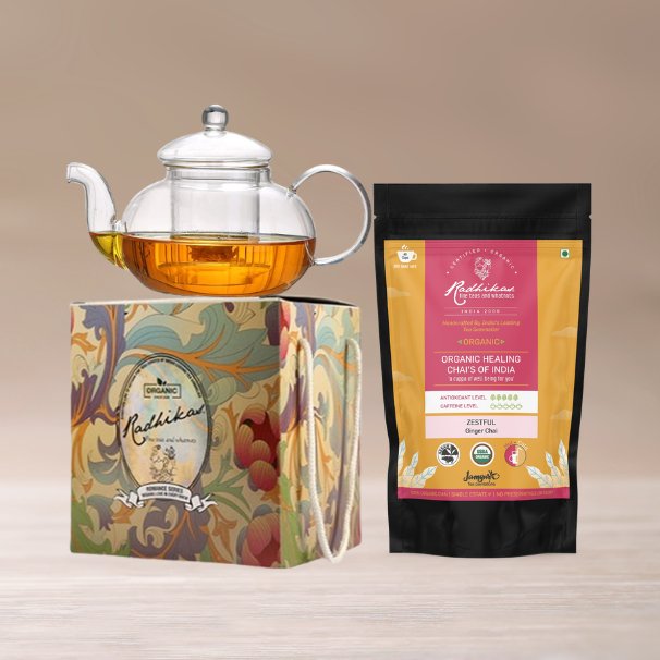 Buy Victorian Glass Kettle and Assam Ginger Tea Gift Box | Shop Verified Sustainable Gift Hampers on Brown Living™