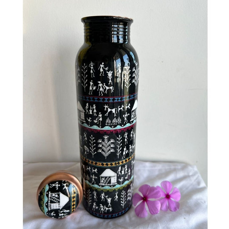 Buy Warli Print Copper Bottles - Set of 2 | Shop Verified Sustainable Bottles & Sippers on Brown Living™