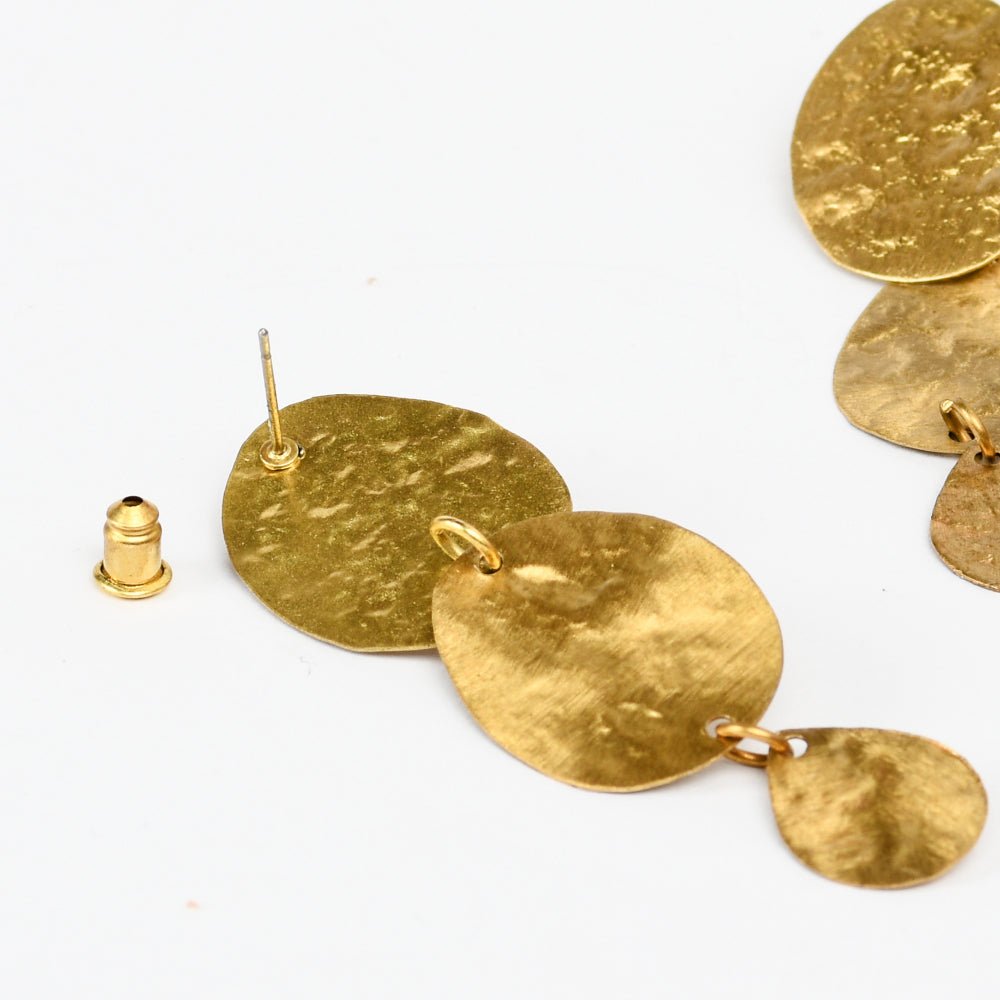 Wave Pattern Handcrafted Brass Textured Earrings | Verified Sustainable by Brown Living™