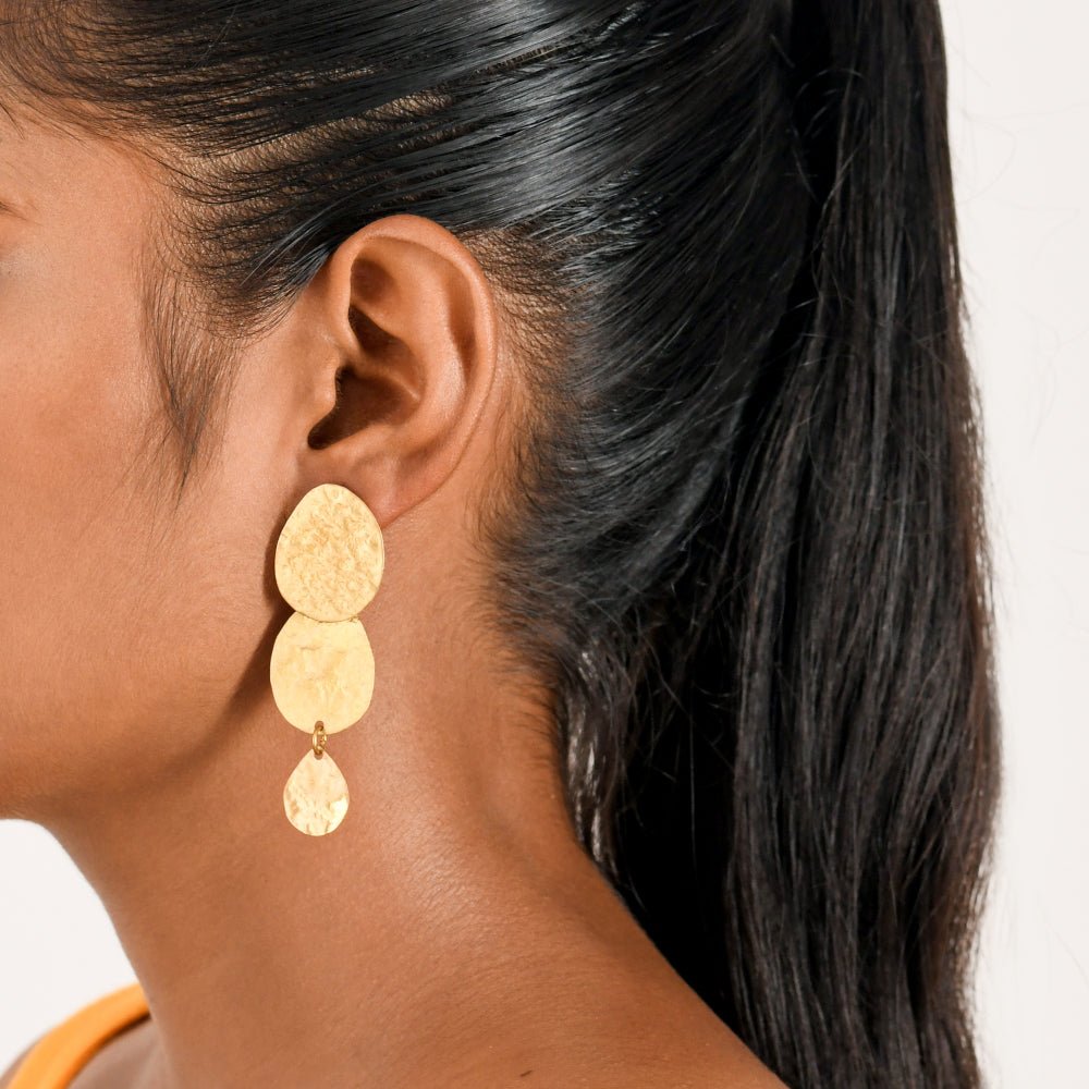 Wave Pattern Handcrafted Brass Textured Earrings | Verified Sustainable by Brown Living™