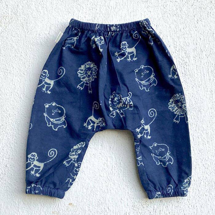 White Angrakha Top with Zoo Print Indigo Pants – Kids Daywear Sets on Brown Living™. SKU: 186 - 06130 - PLN - WHT - ANG+ZOO - ING - PYJ1. Img 3.