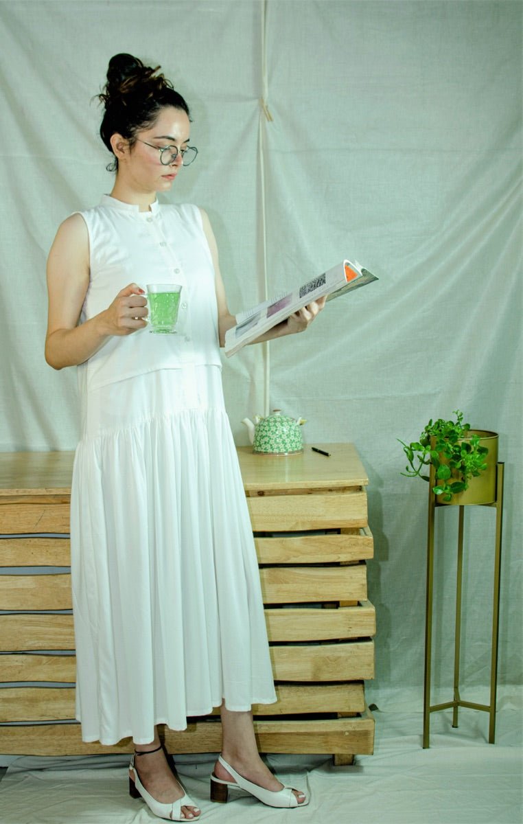 White Bamboo Fabric Flapper Dress – Womens Dress on Brown Living™. SKU: pH131_24BL8370. Img 2.