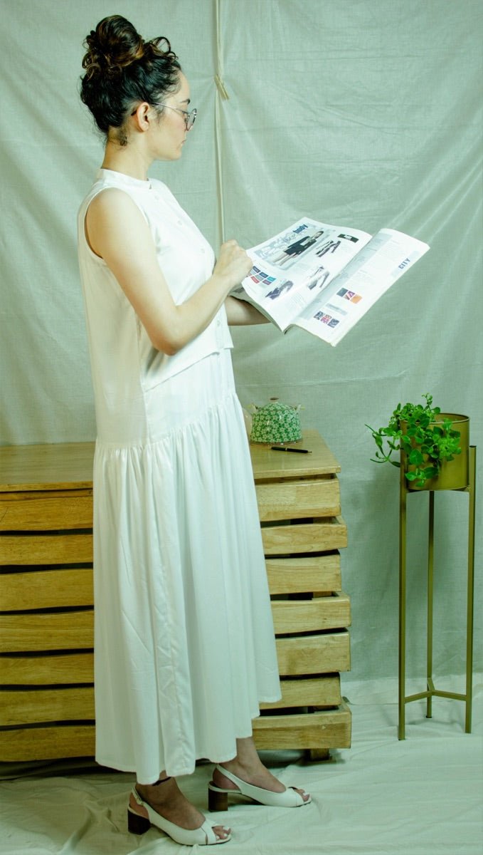 White Bamboo Fabric Flapper Dress – Womens Dress on Brown Living™. SKU: pH131_24BL8370. Img 3.