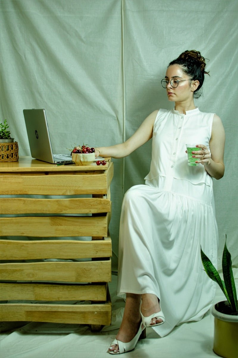 White Bamboo Fabric Flapper Dress – Womens Dress on Brown Living™. SKU: pH131_24BL8370. Img 5.