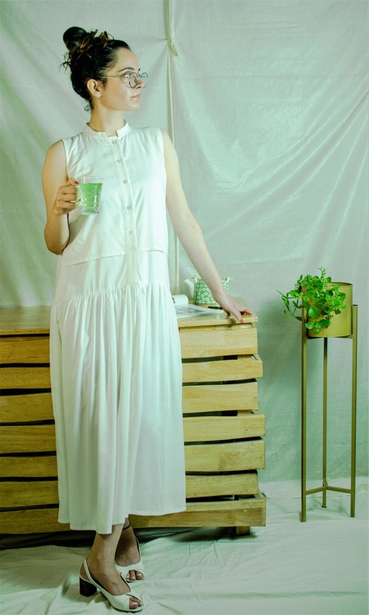 White Bamboo Fabric Flapper Dress – Womens Dress on Brown Living™. SKU: pH131_24BL8370. Img 1.