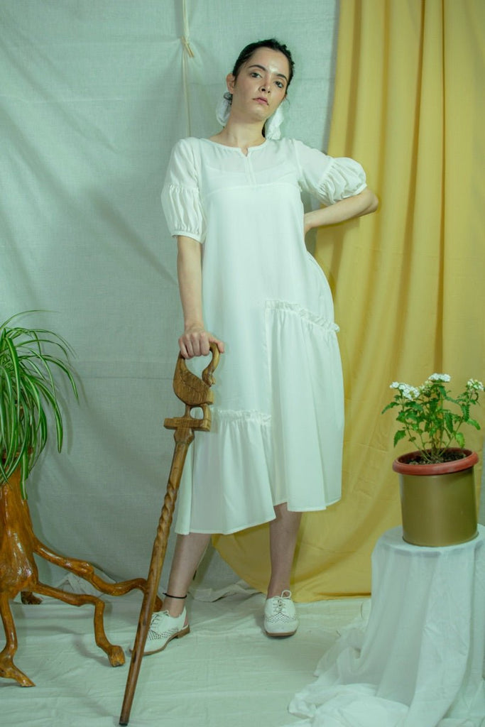 White Bamboo fabric mid calf dress