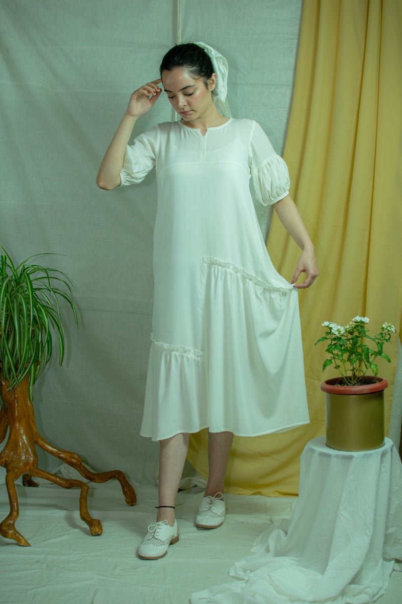 White Bamboo fabric mid calf dress – Womens Dress on Brown Living™. SKU: pH134_24BL8355. Img 2.