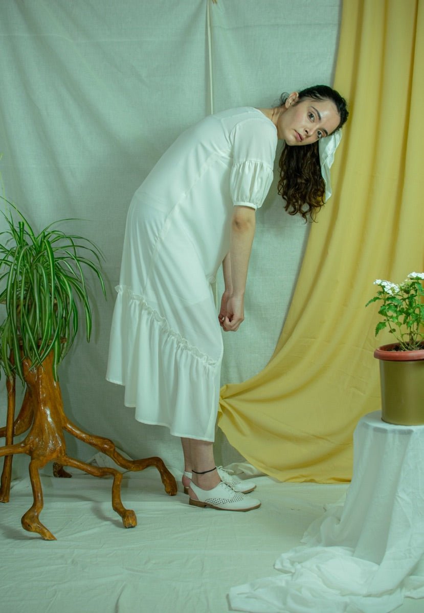 White Bamboo fabric mid calf dress – Womens Dress on Brown Living™. SKU: pH134_24BL8355. Img 4.