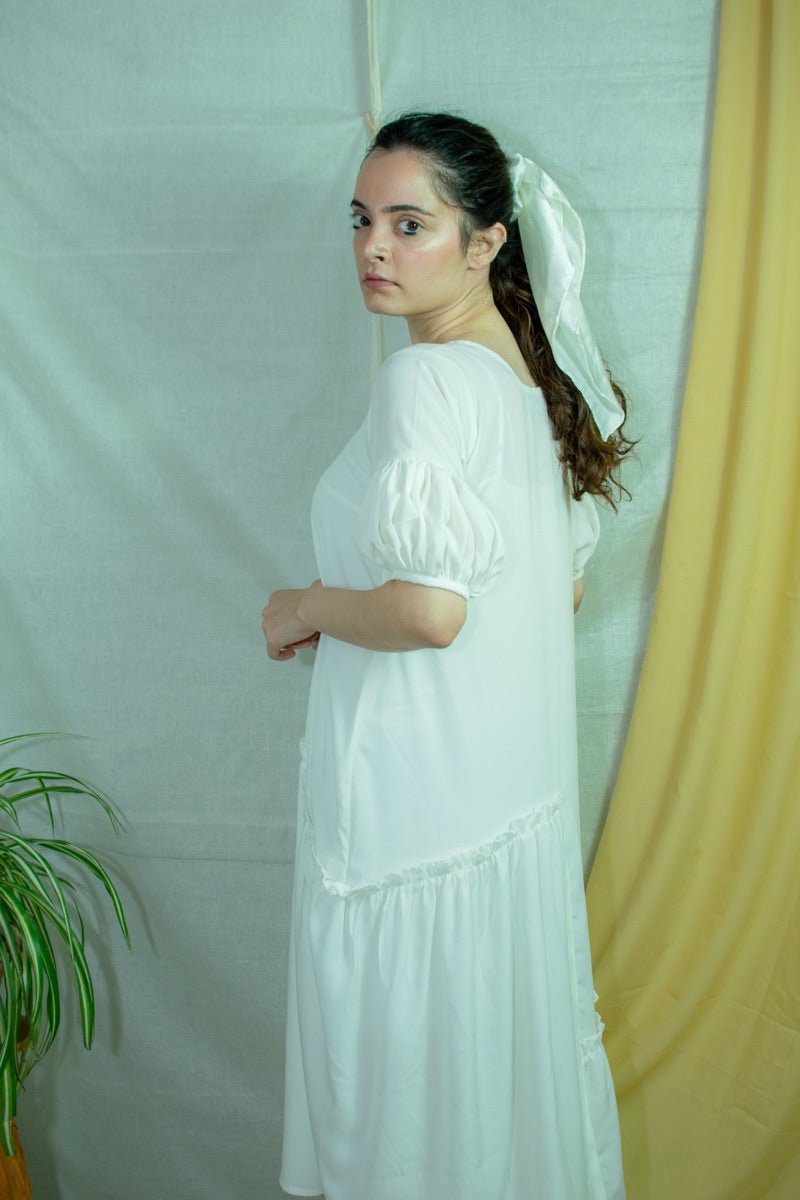 White Bamboo fabric mid calf dress – Womens Dress on Brown Living™. SKU: pH134_24BL8355. Img 6.