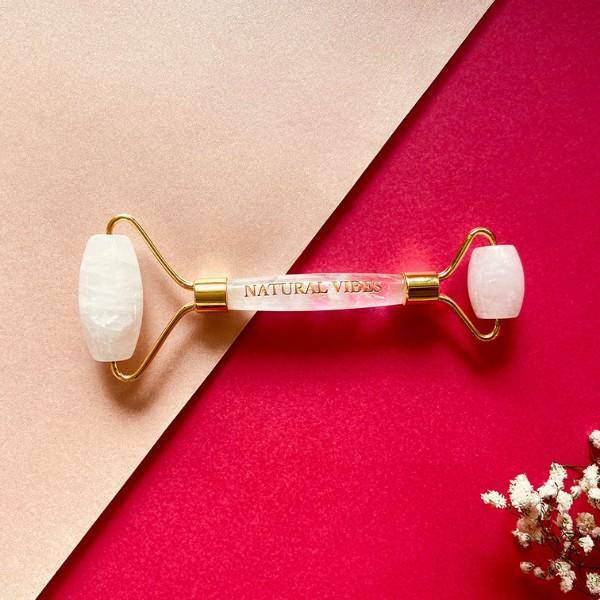 White Crystal Quartz Roller & Massager with FREE Gold Beauty Elixir Oil | Verified Sustainable by Brown Living™