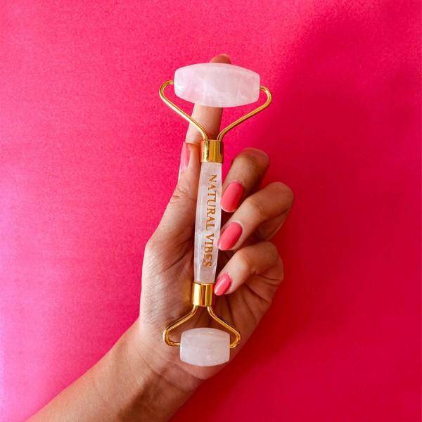 White Crystal Quartz Roller & Massager with FREE Gold Beauty Elixir Oil | Verified Sustainable by Brown Living™